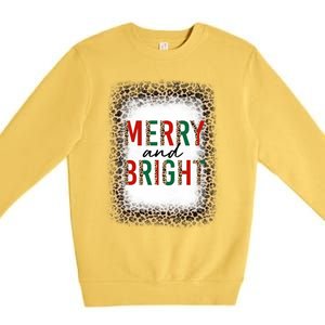 Merry And Bright Leopard Christmas Bleached Premium Crewneck Sweatshirt