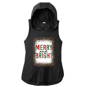 Merry And Bright Leopard Christmas Bleached Ladies PosiCharge Tri-Blend Wicking Draft Hoodie Tank