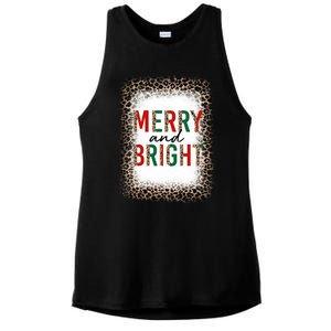 Merry And Bright Leopard Christmas Bleached Ladies PosiCharge Tri-Blend Wicking Tank