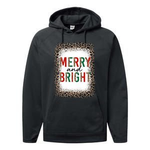 Merry And Bright Leopard Christmas Bleached Performance Fleece Hoodie