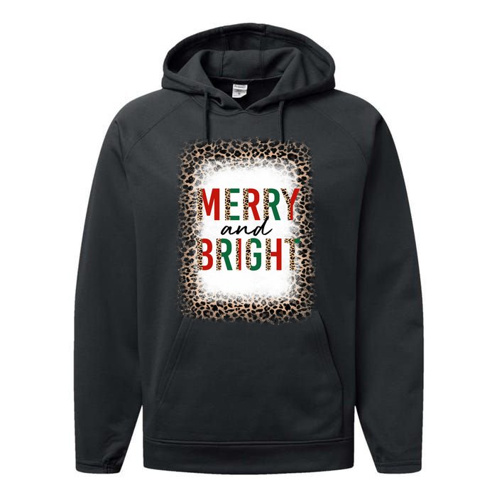 Merry And Bright Leopard Christmas Bleached Performance Fleece Hoodie