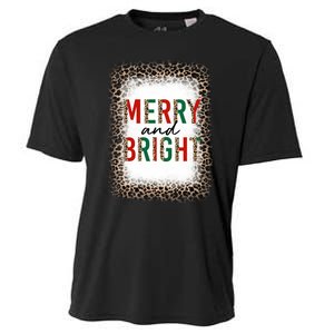 Merry And Bright Leopard Christmas Bleached Cooling Performance Crew T-Shirt