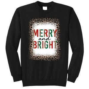 Merry And Bright Leopard Christmas Bleached Sweatshirt