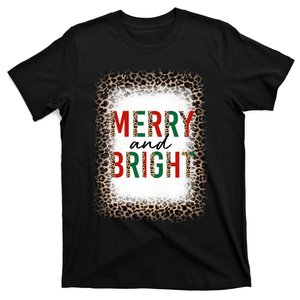 Merry And Bright Leopard Christmas Bleached T-Shirt