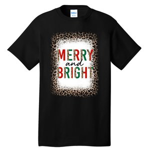 Merry And Bright Leopard Christmas Bleached Tall T-Shirt