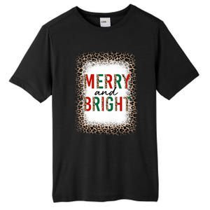 Merry And Bright Leopard Christmas Bleached Tall Fusion ChromaSoft Performance T-Shirt