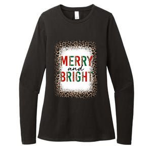 Merry And Bright Leopard Christmas Bleached Womens CVC Long Sleeve Shirt