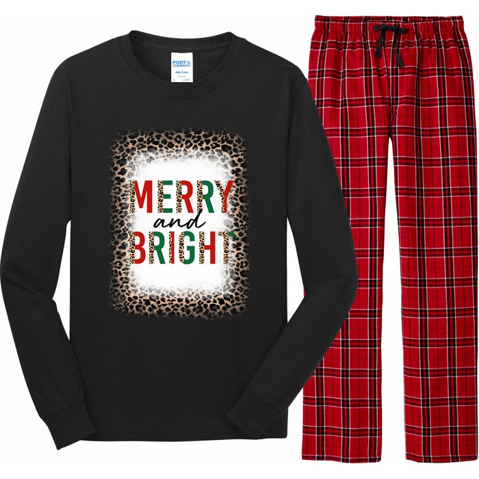 Merry And Bright Leopard Christmas Bleached Long Sleeve Pajama Set