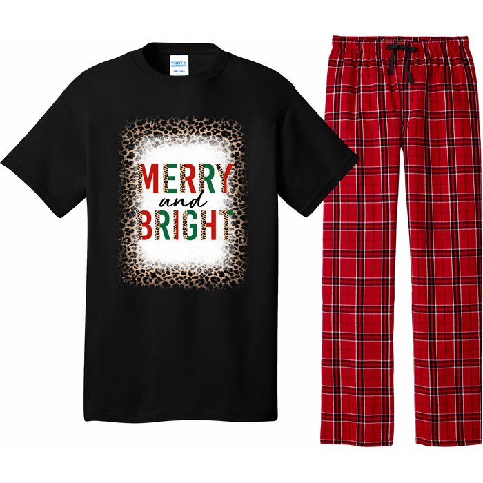 Merry And Bright Leopard Christmas Bleached Pajama Set