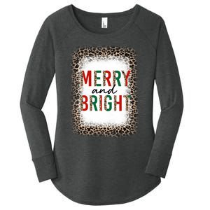 Merry And Bright Leopard Christmas Bleached Women's Perfect Tri Tunic Long Sleeve Shirt