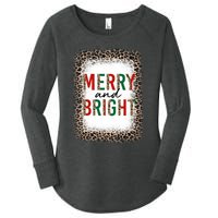 Merry And Bright Leopard Christmas Bleached Women's Perfect Tri Tunic Long Sleeve Shirt