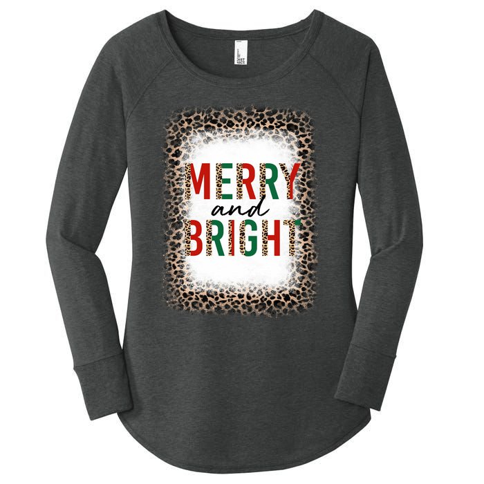 Merry And Bright Leopard Christmas Bleached Women's Perfect Tri Tunic Long Sleeve Shirt