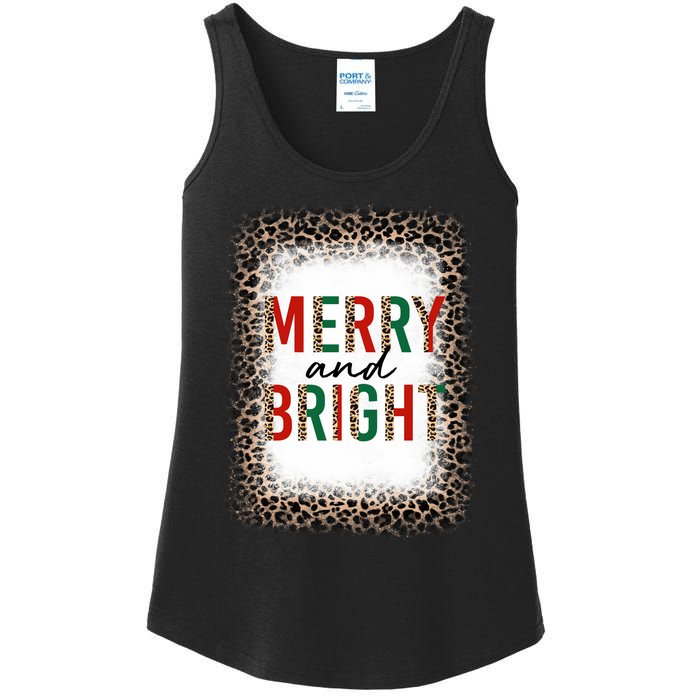 Merry And Bright Leopard Christmas Bleached Ladies Essential Tank