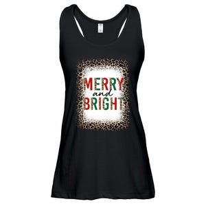 Merry And Bright Leopard Christmas Bleached Ladies Essential Flowy Tank