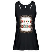 Merry And Bright Leopard Christmas Bleached Ladies Essential Flowy Tank