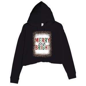 Merry And Bright Leopard Christmas Bleached Crop Fleece Hoodie