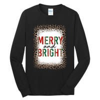 Merry And Bright Leopard Christmas Bleached Tall Long Sleeve T-Shirt