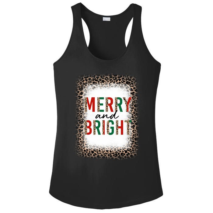 Merry And Bright Leopard Christmas Bleached Ladies PosiCharge Competitor Racerback Tank