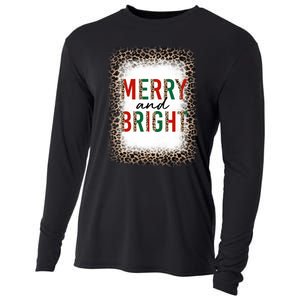 Merry And Bright Leopard Christmas Bleached Cooling Performance Long Sleeve Crew