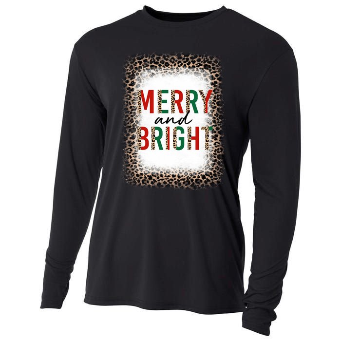 Merry And Bright Leopard Christmas Bleached Cooling Performance Long Sleeve Crew