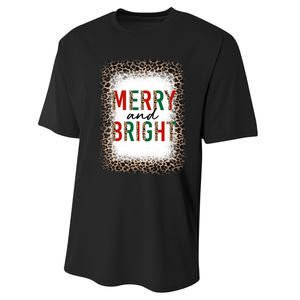 Merry And Bright Leopard Christmas Bleached Performance Sprint T-Shirt