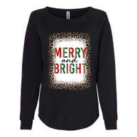 Merry And Bright Leopard Christmas Bleached Womens California Wash Sweatshirt