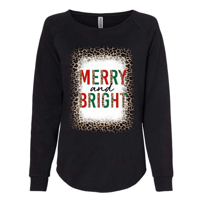 Merry And Bright Leopard Christmas Bleached Womens California Wash Sweatshirt