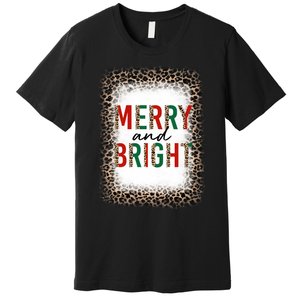 Merry And Bright Leopard Christmas Bleached Premium T-Shirt