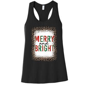 Merry And Bright Leopard Christmas Bleached Women's Racerback Tank