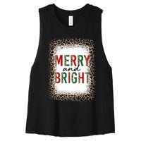 Merry And Bright Leopard Christmas Bleached Women's Racerback Cropped Tank