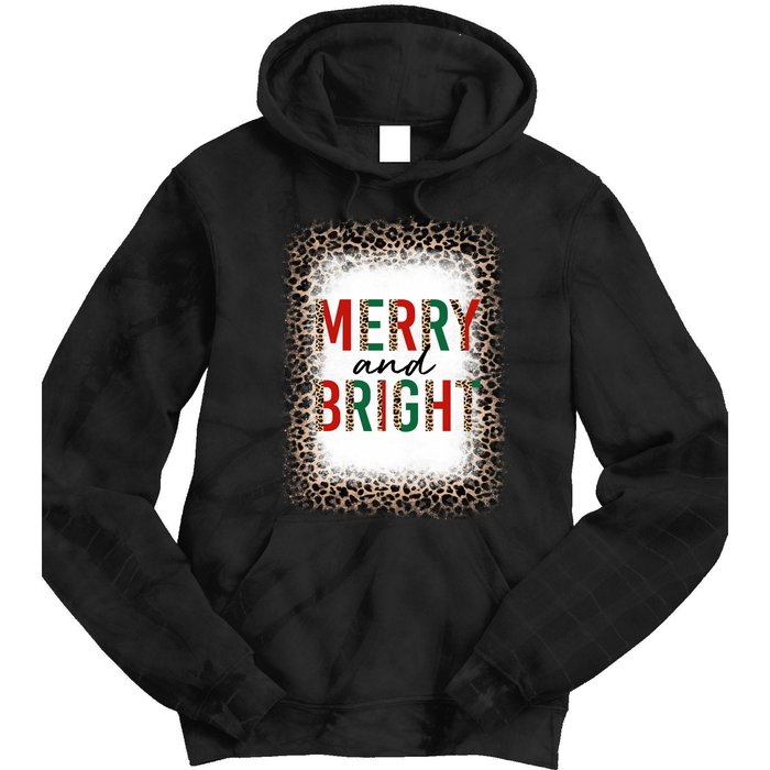 Merry And Bright Leopard Christmas Bleached Tie Dye Hoodie