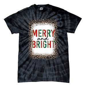 Merry And Bright Leopard Christmas Bleached Tie-Dye T-Shirt