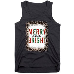 Merry And Bright Leopard Christmas Bleached Tank Top