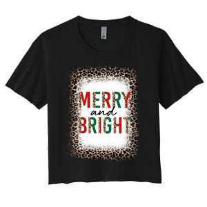 Merry And Bright Leopard Christmas Bleached Women's Crop Top Tee