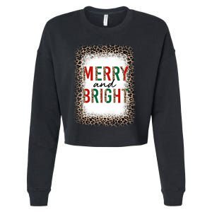 Merry And Bright Leopard Christmas Bleached Cropped Pullover Crew