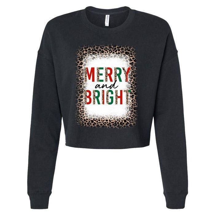 Merry And Bright Leopard Christmas Bleached Cropped Pullover Crew