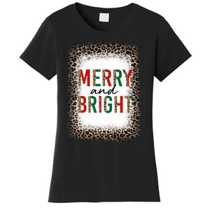 Merry And Bright Leopard Christmas Bleached Women's T-Shirt