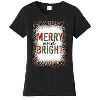 Merry And Bright Leopard Christmas Bleached Women's T-Shirt