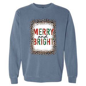 Merry And Bright Leopard Christmas Bleached Garment-Dyed Sweatshirt