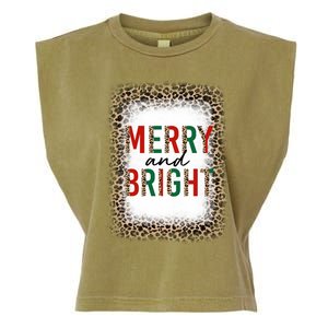 Merry And Bright Leopard Christmas Bleached Garment-Dyed Women's Muscle Tee