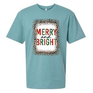 Merry And Bright Leopard Christmas Bleached Sueded Cloud Jersey T-Shirt