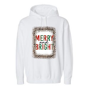 Merry And Bright Leopard Christmas Bleached Garment-Dyed Fleece Hoodie