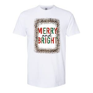 Merry And Bright Leopard Christmas Bleached Softstyle CVC T-Shirt