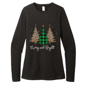 Merry And Bright Leopard Plaid Christmas Trees Womens CVC Long Sleeve Shirt