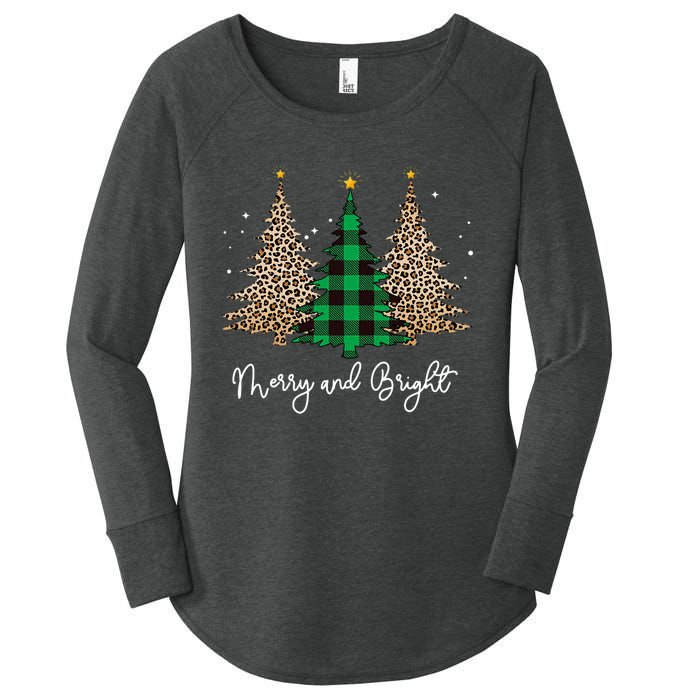 Merry And Bright Leopard Plaid Christmas Trees Women's Perfect Tri Tunic Long Sleeve Shirt