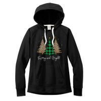 Merry And Bright Leopard Plaid Christmas Trees Women's Fleece Hoodie