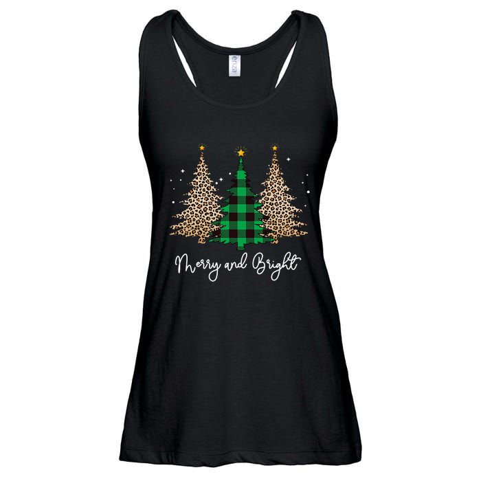 Merry And Bright Leopard Plaid Christmas Trees Ladies Essential Flowy Tank