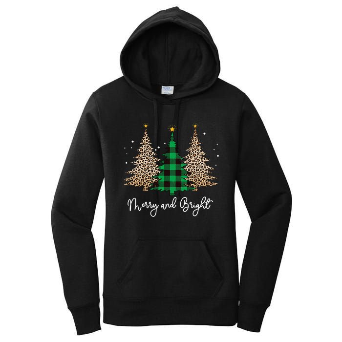 Merry And Bright Leopard Plaid Christmas Trees Women's Pullover Hoodie