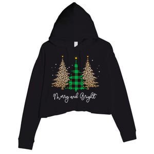 Merry And Bright Leopard Plaid Christmas Trees Crop Fleece Hoodie