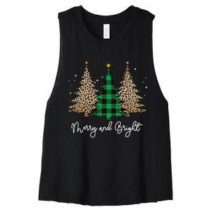 Merry And Bright Leopard Plaid Christmas Trees Women's Racerback Cropped Tank